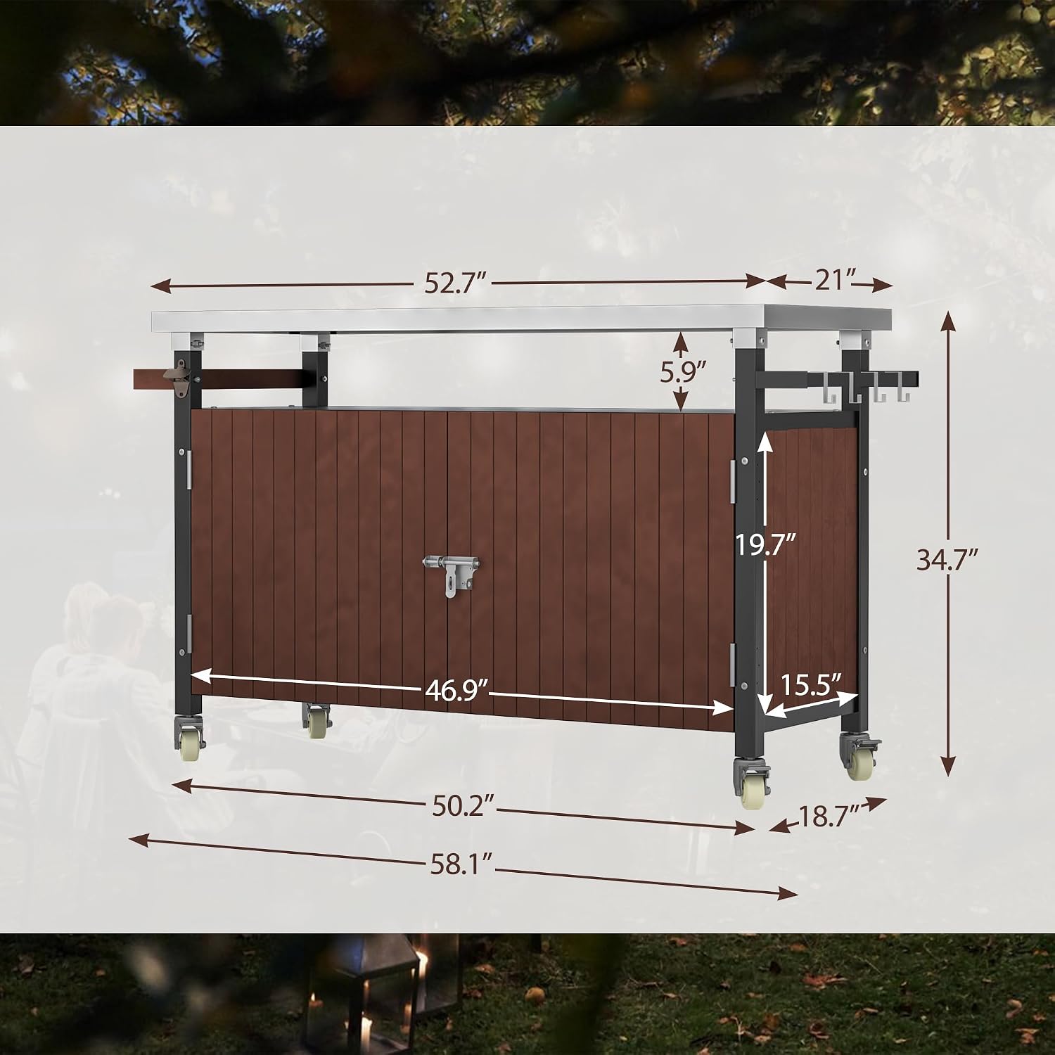 Stainless Steel BBQ Storage Cart with Wheels - Image 2