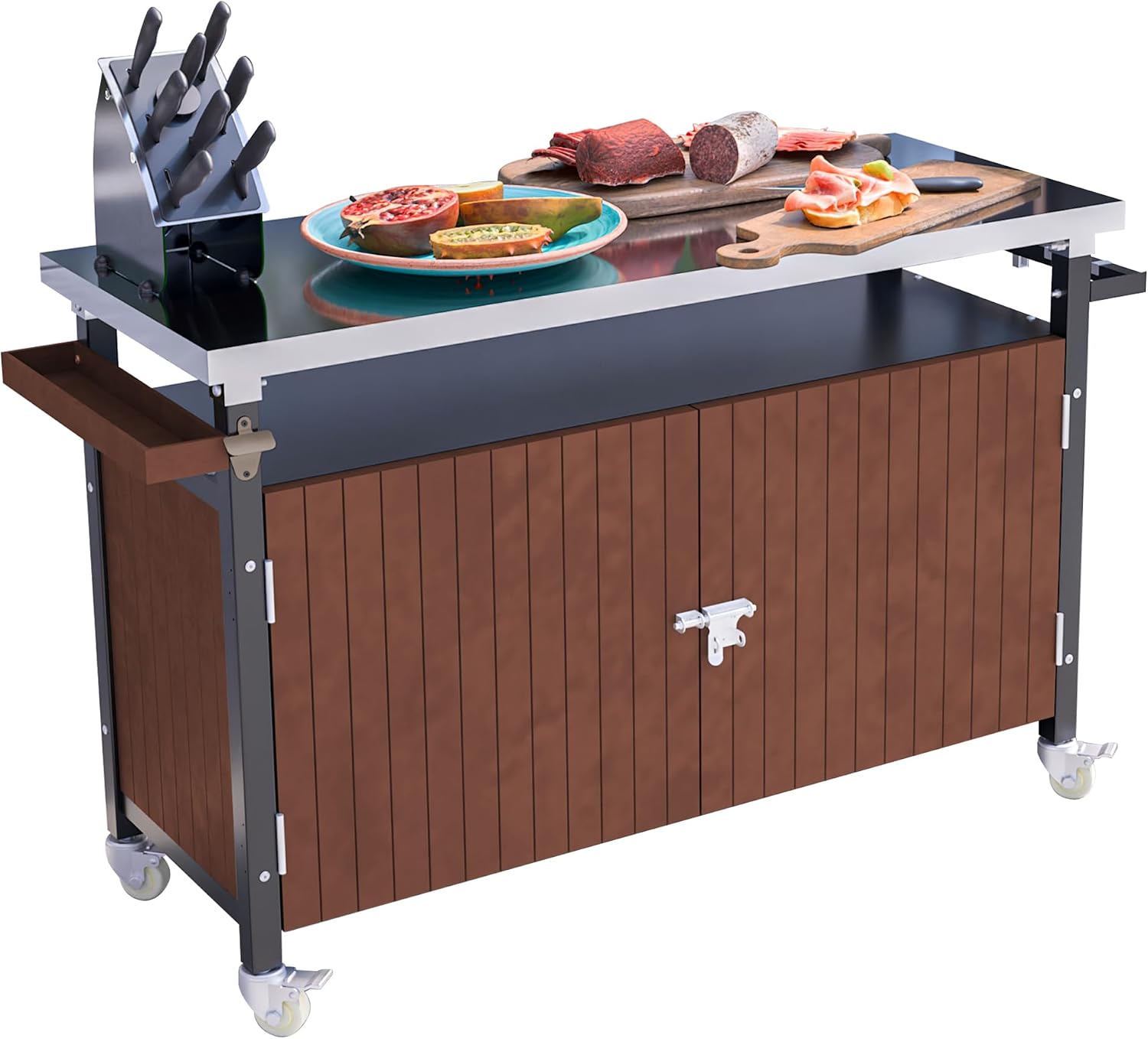 Stainless Steel BBQ Storage Cart with Wheels