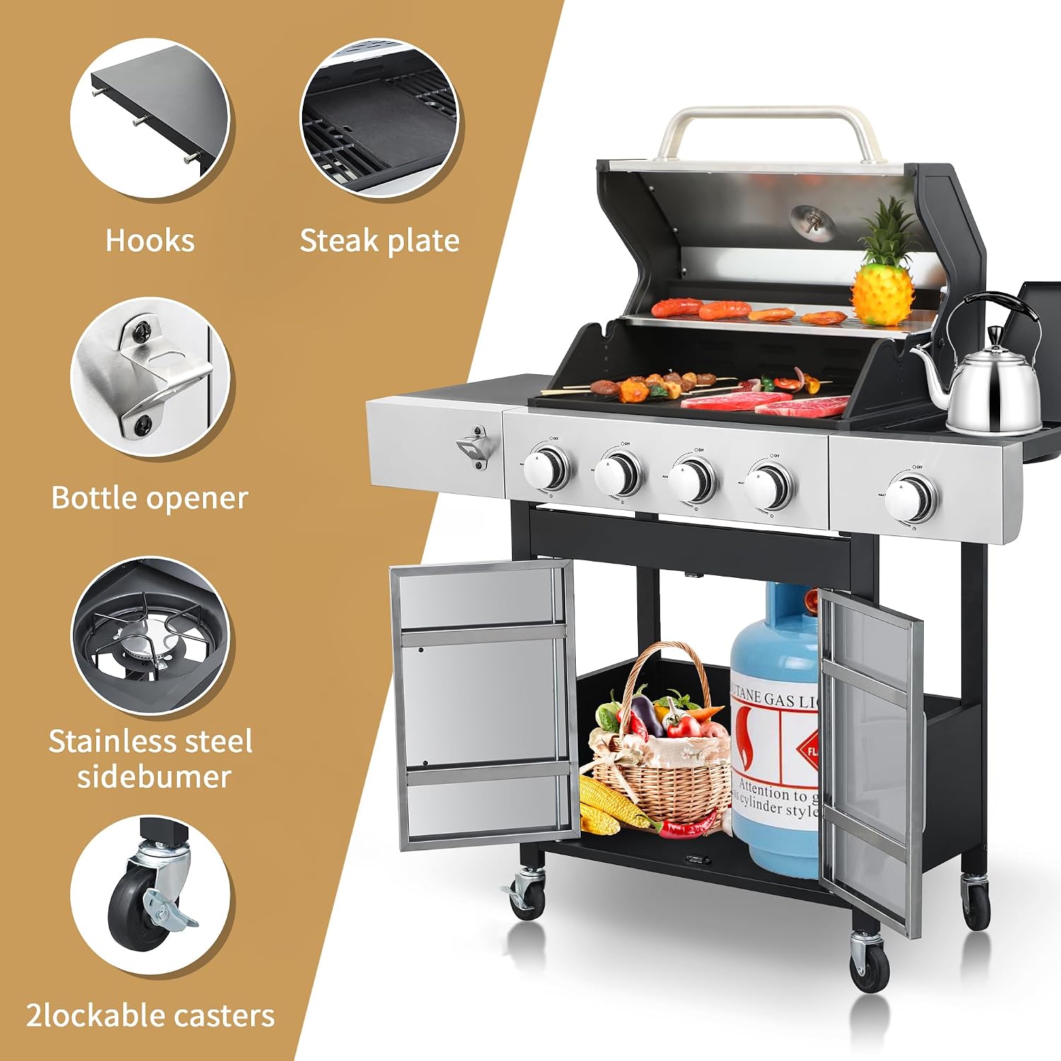 4-Burner Propane Grill with Side Burner - Image 2