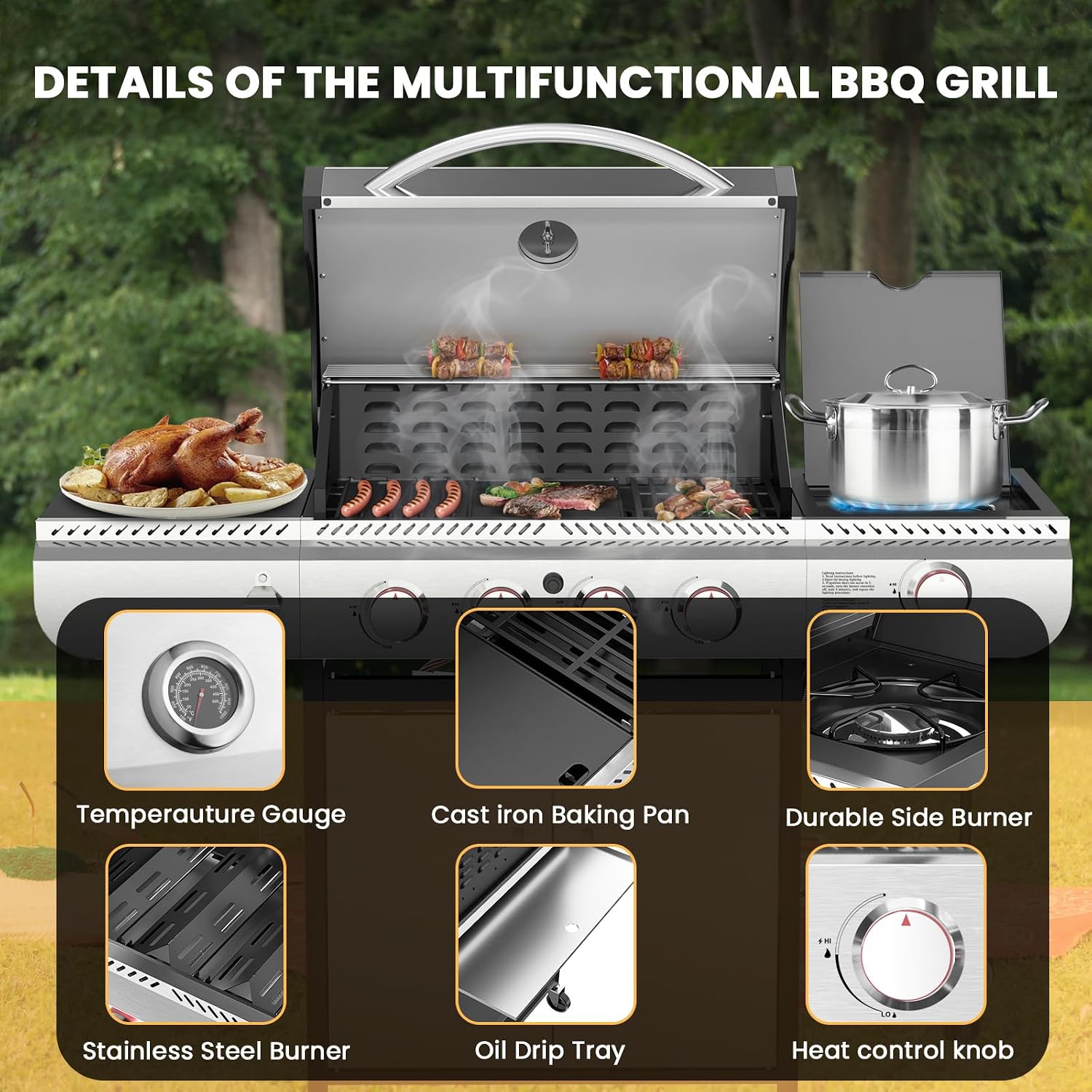 4-Burner Gas Grill with Griddle - Image 2