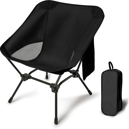 Lightweight Adjustable Height Camping Chair, Portable Camping Chair for Adults, with Storage Bag and Side Pockets, Outdoor Folding Chair